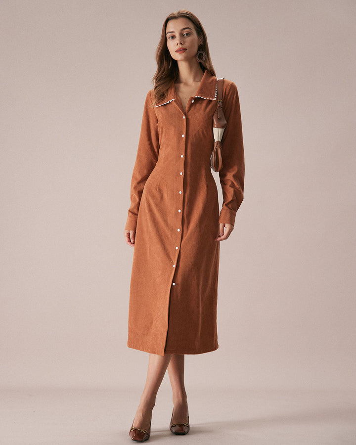 SALE | Caramel Belted A-Line Midi Dress