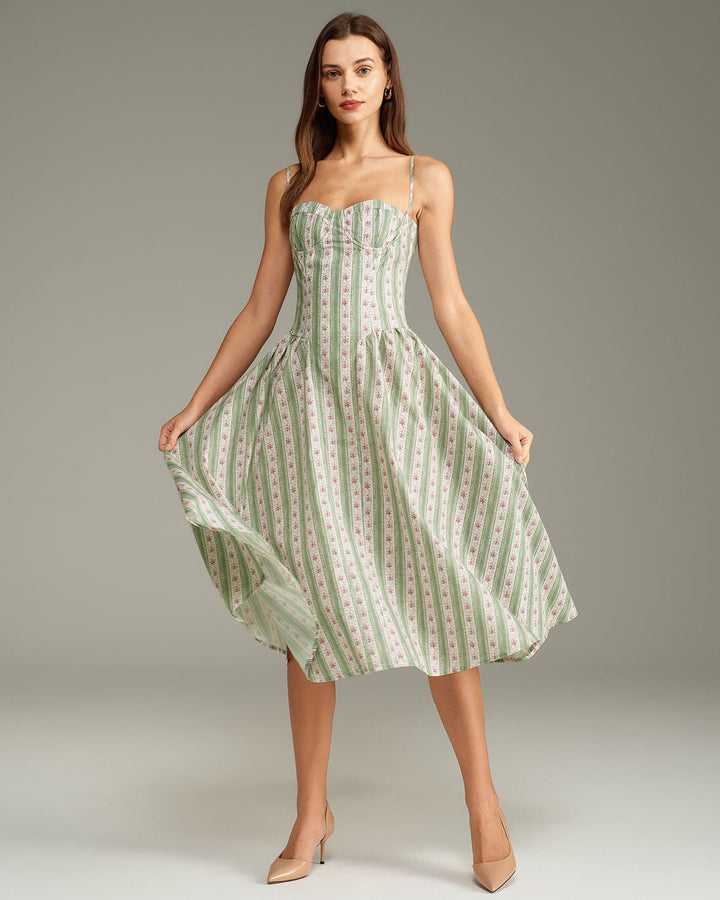 SALE | Green Striped Slip Midi Dress