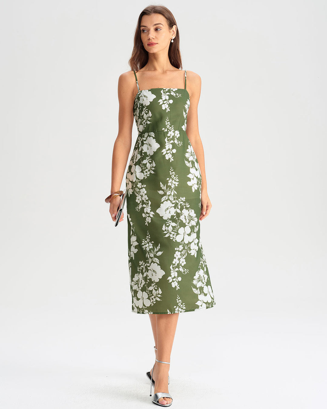 SALE | Green Floral Slip Midi Dress