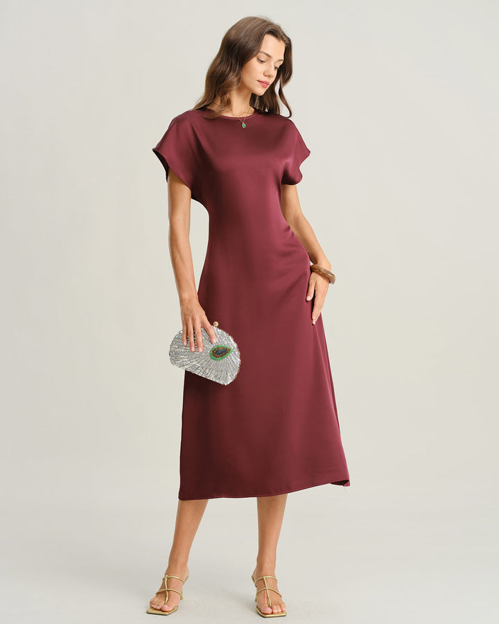 SALE | Red Cowl Sleeve A-Line Midi Dresses