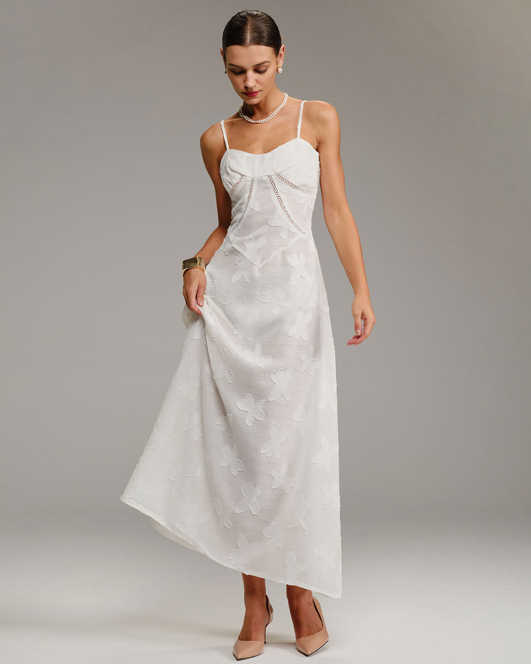 SALE | White Jacquard Slip Maxi Dress