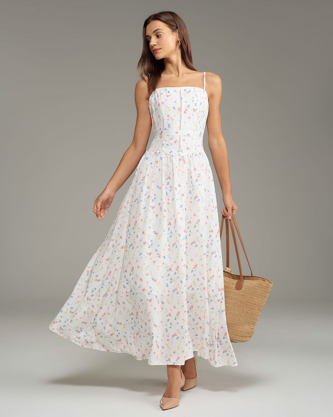 SALE | White Floral Slip Midi Dress