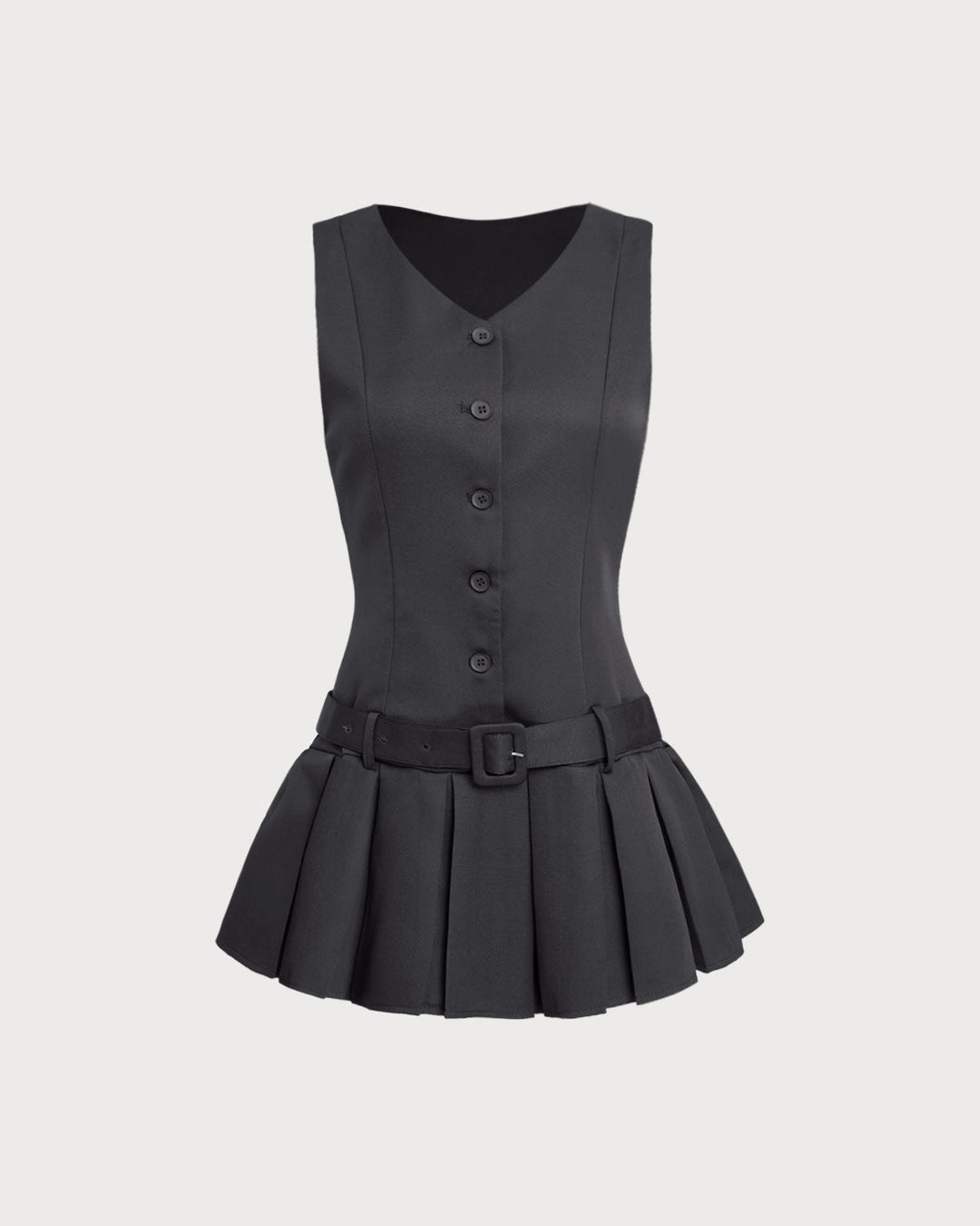 SALE | Black V-Neck Sleeveless Belted Mini Dress