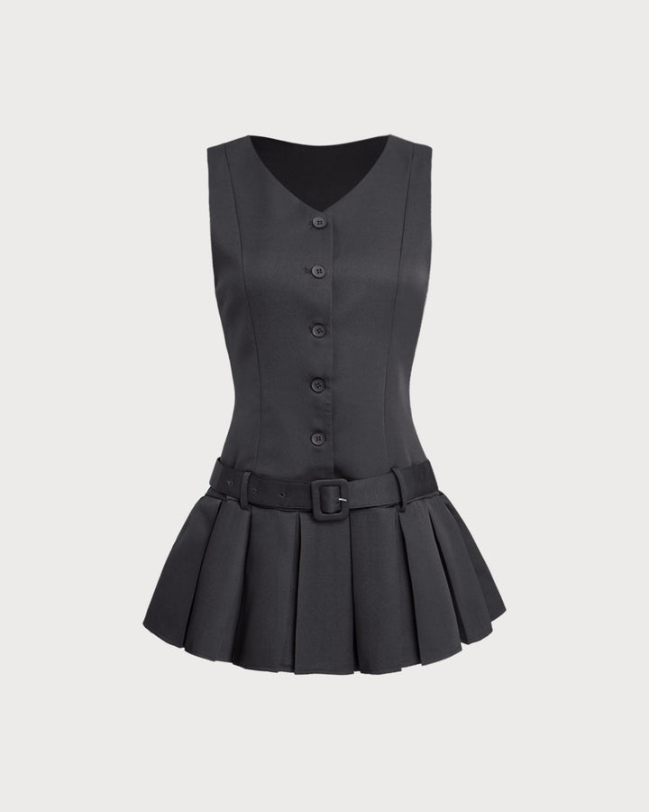 SALE | Black V-Neck Sleeveless Belted Mini Dress