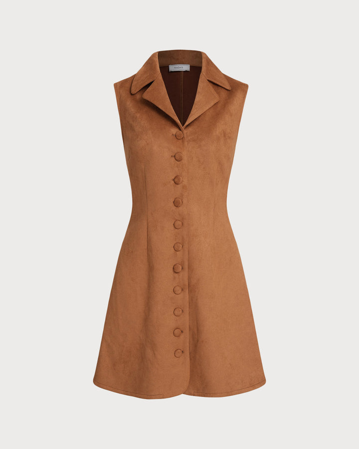 SALE | Caramel Suede A-Line Sleeveless Mini Dress