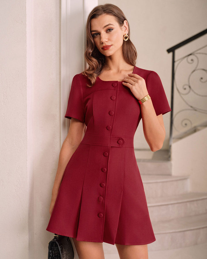 SALE | Red U Neck A-Line Mini Dress