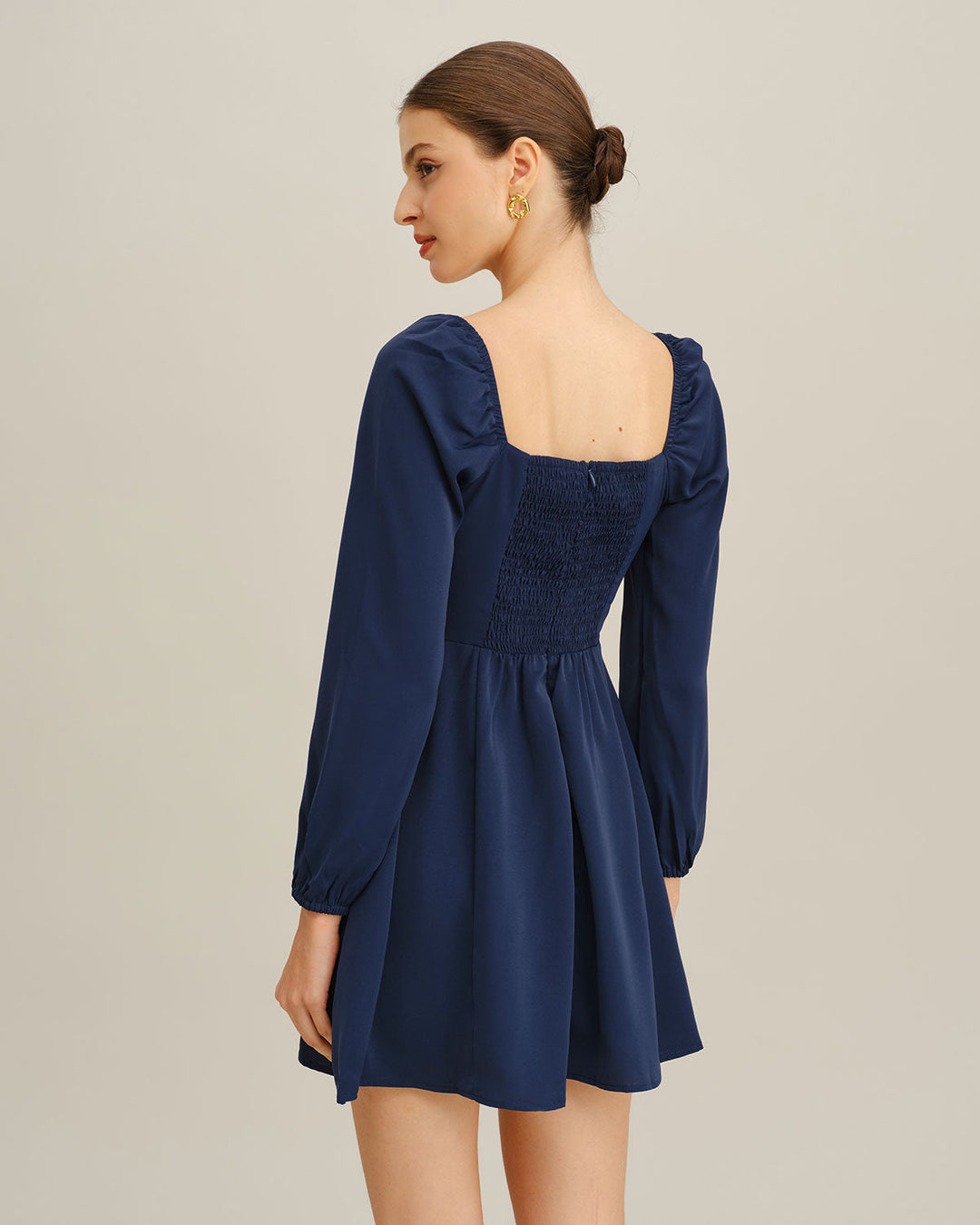 SALE | Navy Puffed Sleeve A-Line Mini Dress