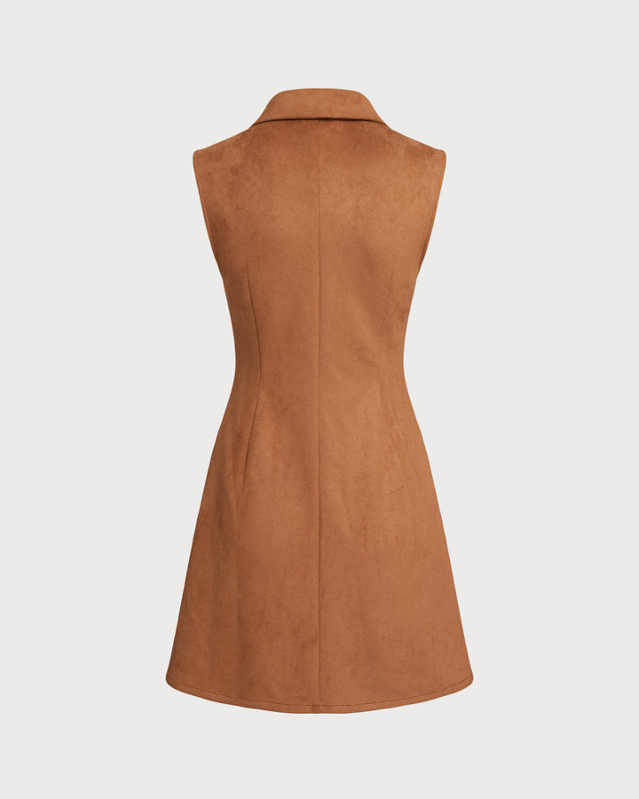 SALE | Caramel Suede A-Line Sleeveless Mini Dress