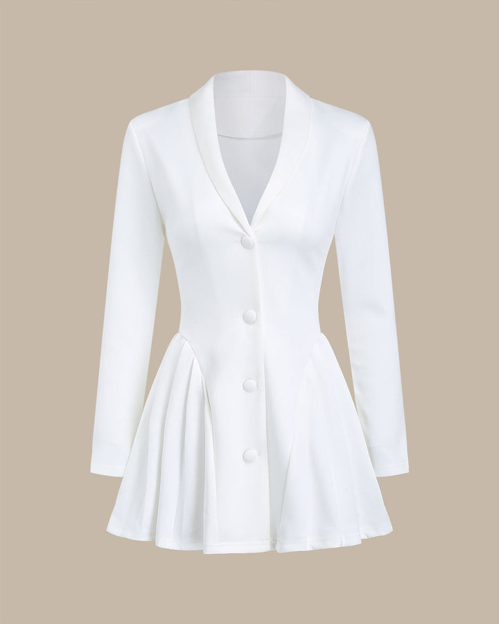 SALE | White V Neck A-Line Button Mini Dress
