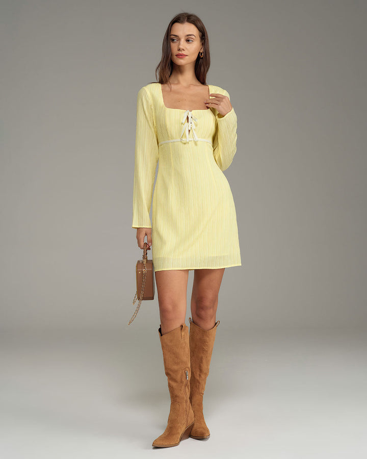 SALE | Yellow Square Neck A-Line Mini Dress
