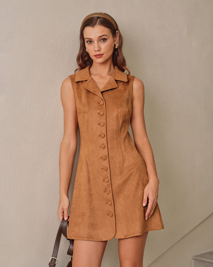 SALE | Caramel Suede A-Line Sleeveless Mini Dress