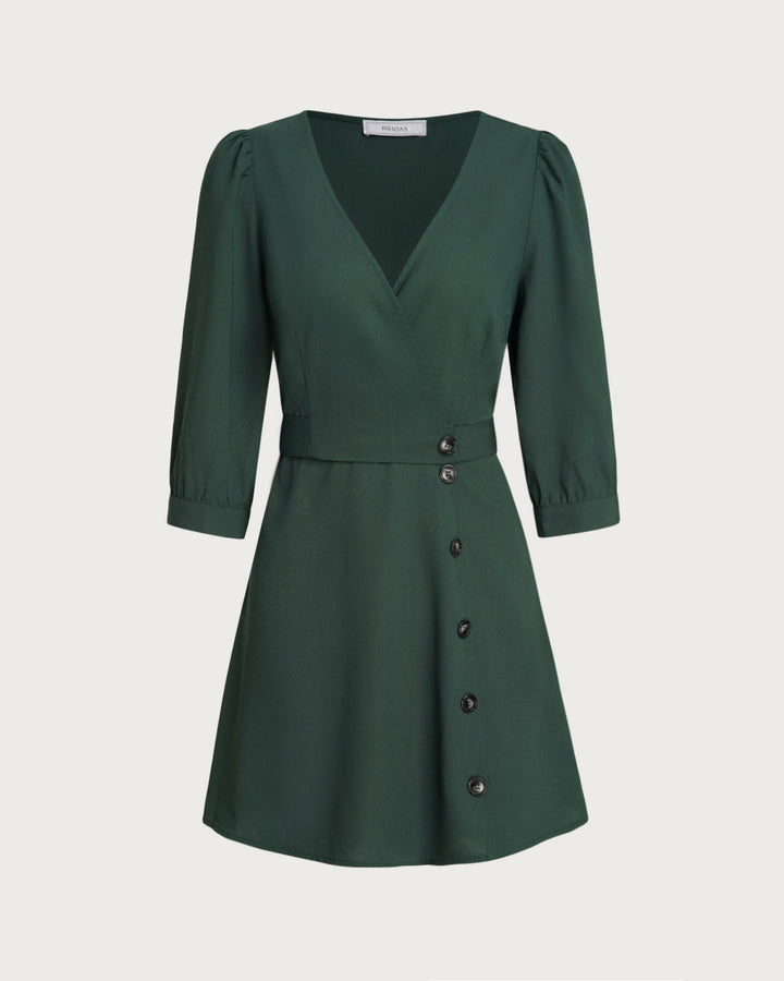 SALE | Green Wrap A-Line Mini Dress