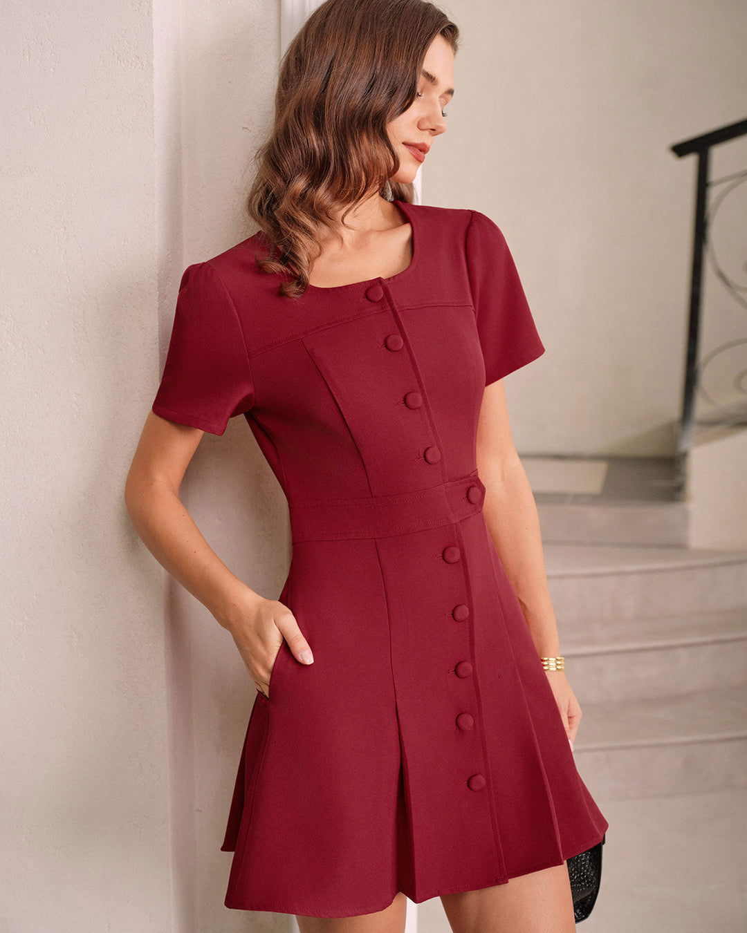 SALE | Red U Neck A-Line Mini Dress