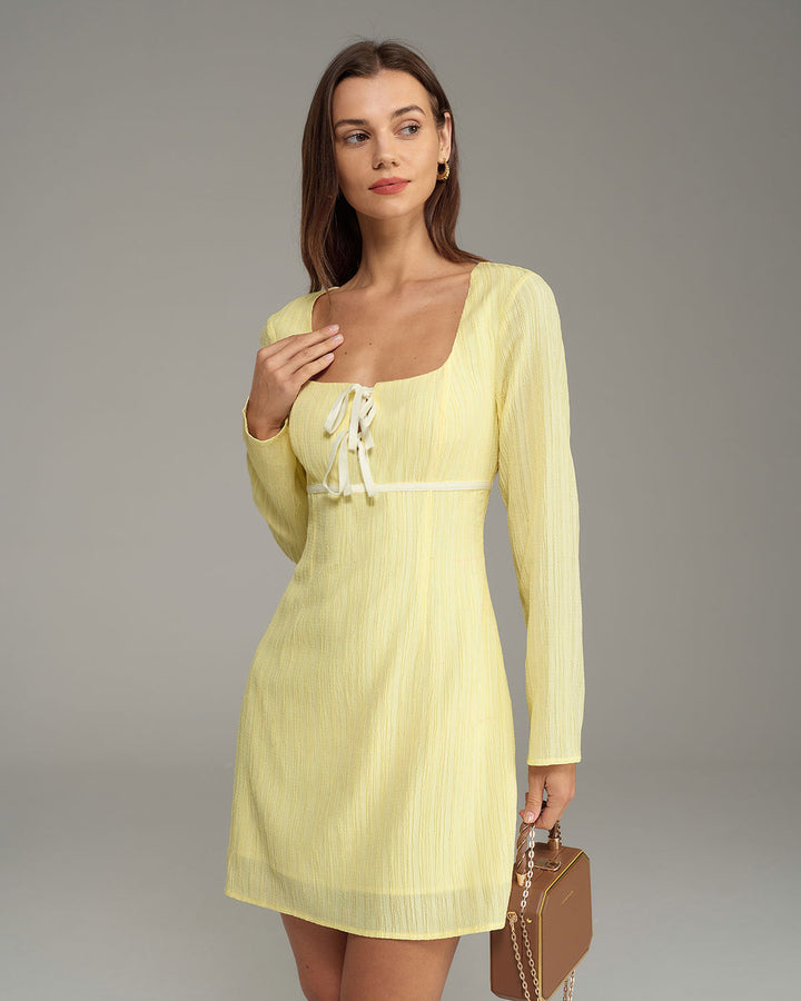 SALE | Yellow Square Neck A-Line Mini Dress