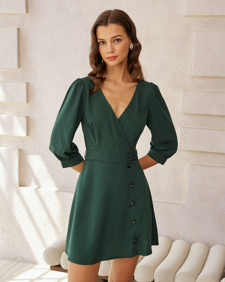 SALE | Green Wrap A-Line Mini Dress