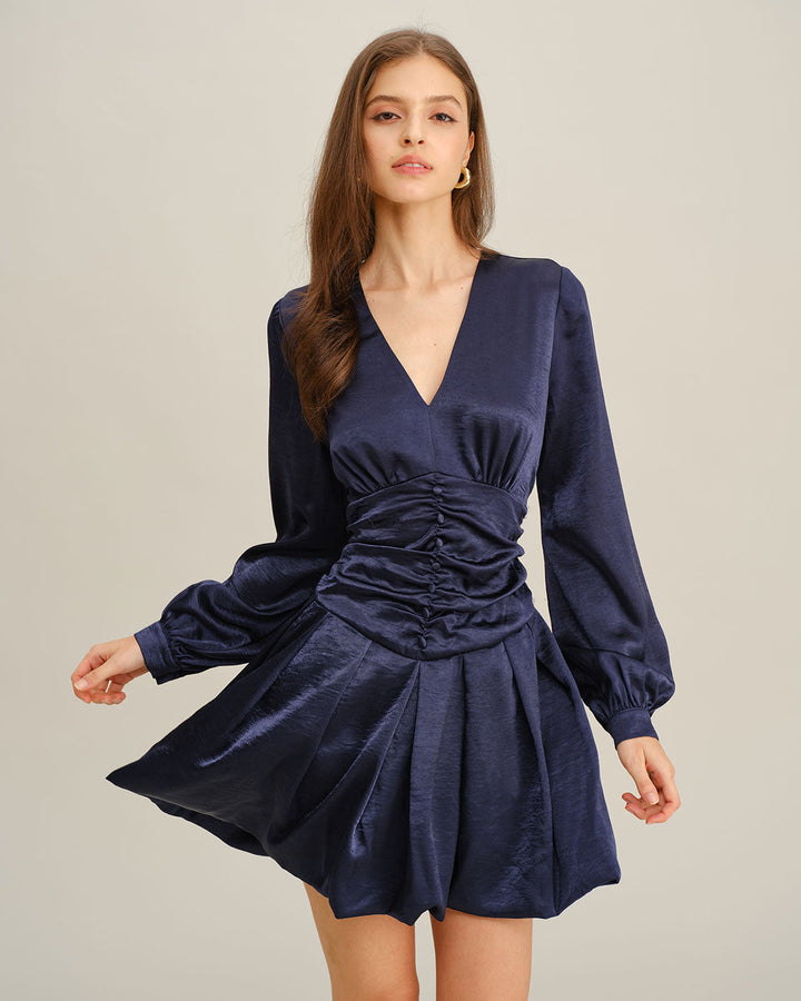 SALE | Navy Ruched A-Line Mini Dress