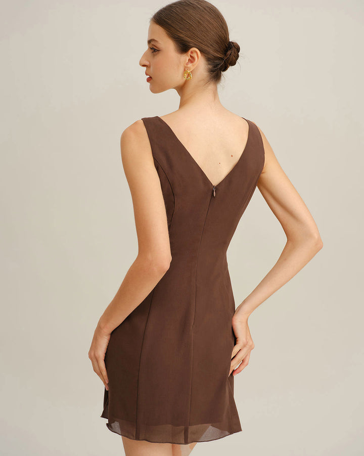 SALE | Coffee Round Neck Sleeveless Mini Dress
