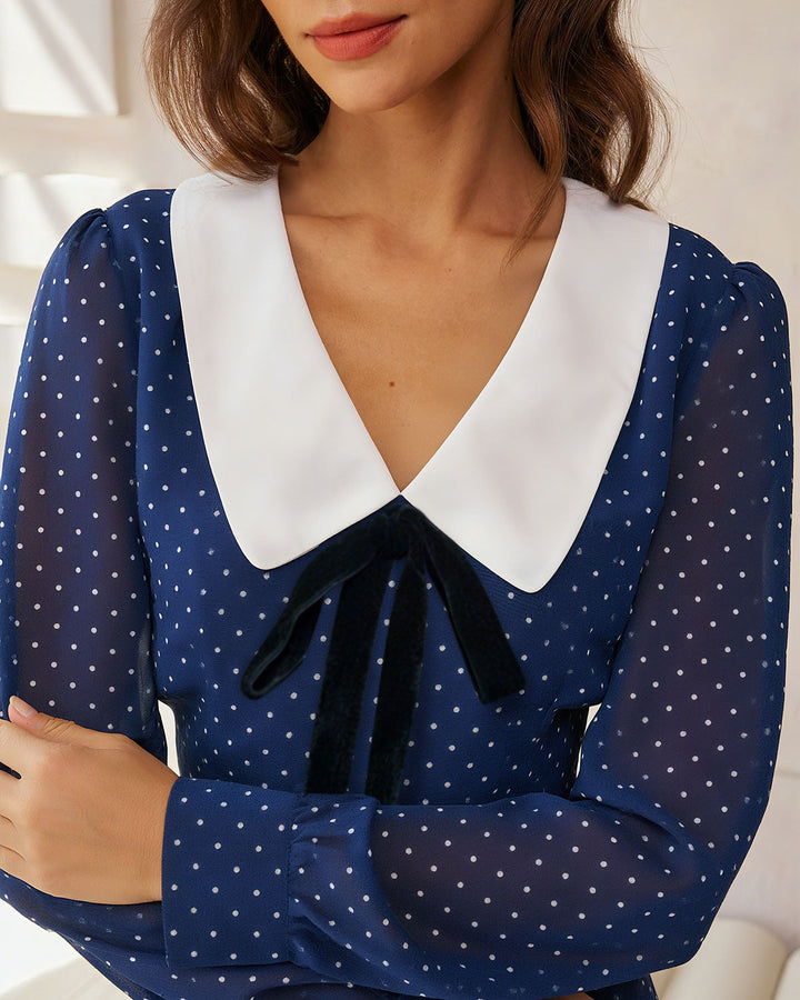 SALE | Blue Polka Dot Chiffon Mini Dress