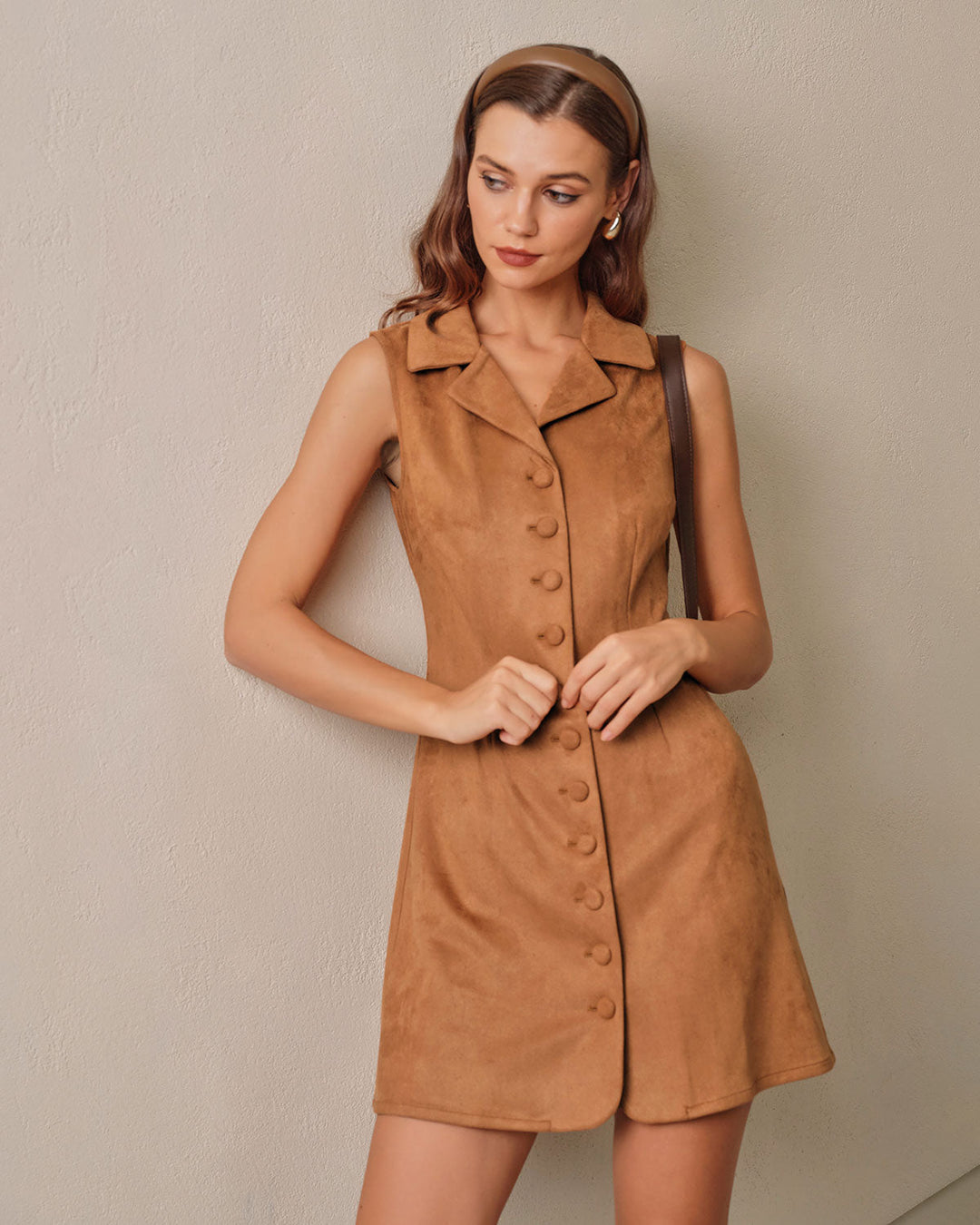 SALE | Caramel Suede A-Line Sleeveless Mini Dress