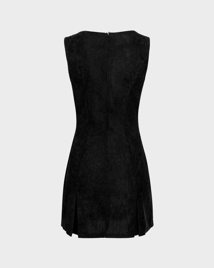 SALE | Black Boat Neck Corduroy Sleeveless Mini Dress