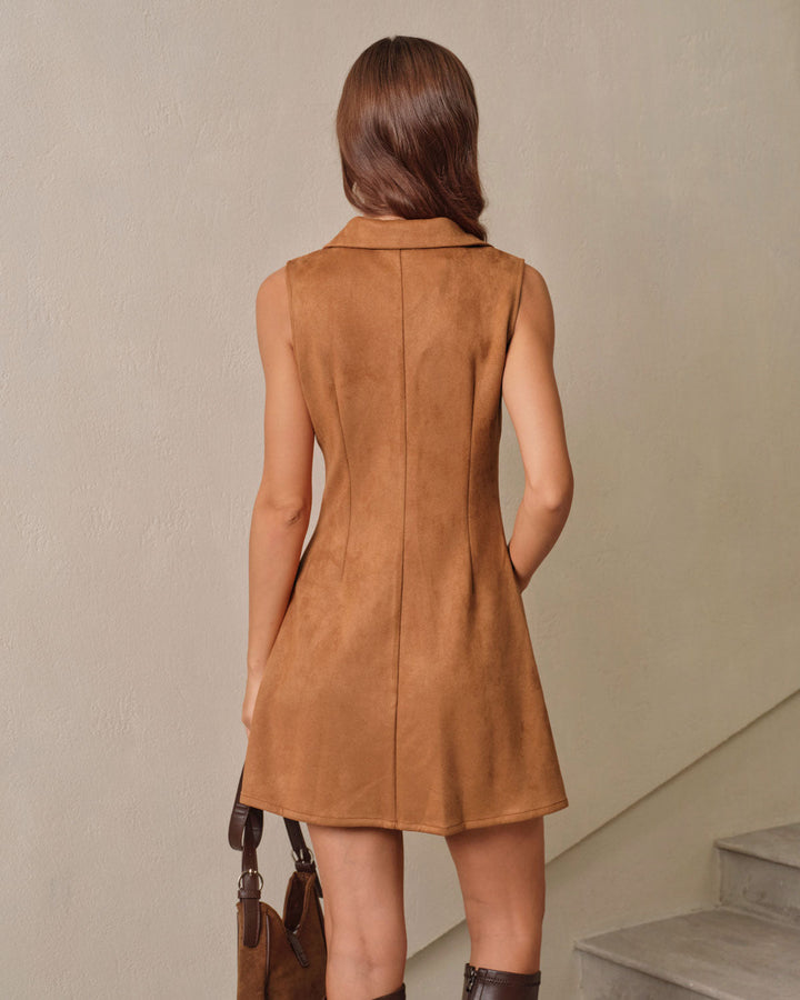 SALE | Caramel Suede A-Line Sleeveless Mini Dress