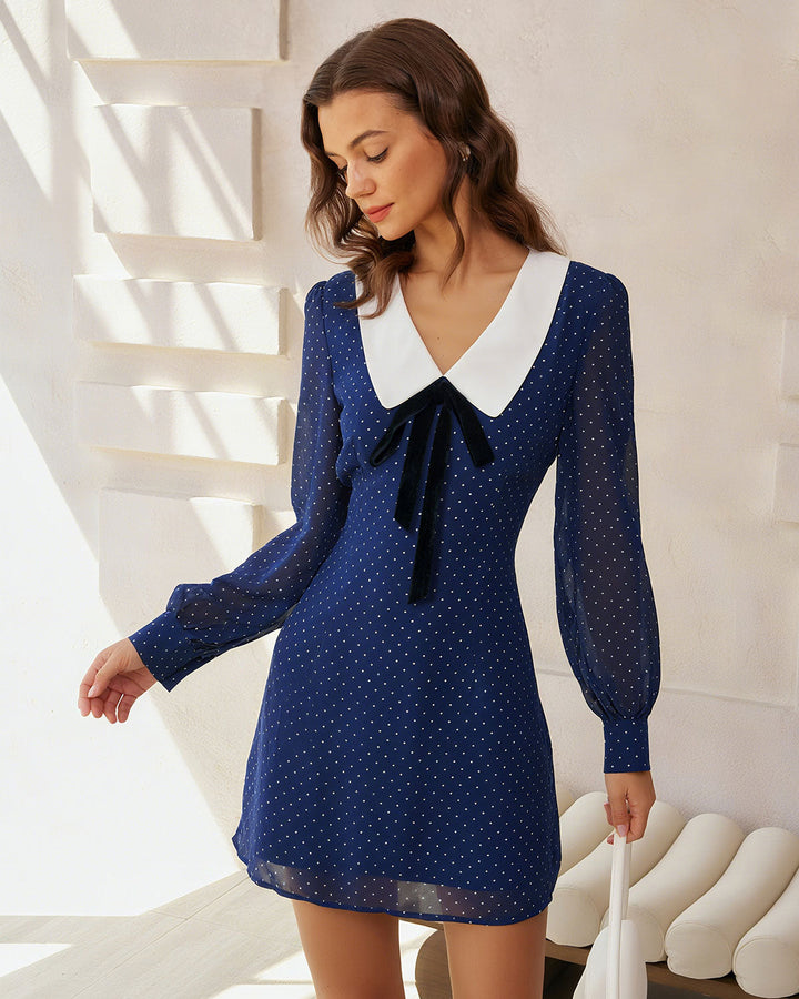 SALE | Blue Polka Dot Chiffon Mini Dress