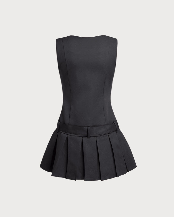 SALE | Black V-Neck Sleeveless Belted Mini Dress