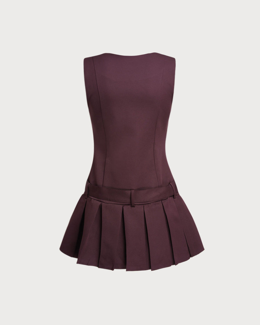 SALE | Wine Red V-Neck Sleeveless Belted Mini Dress
