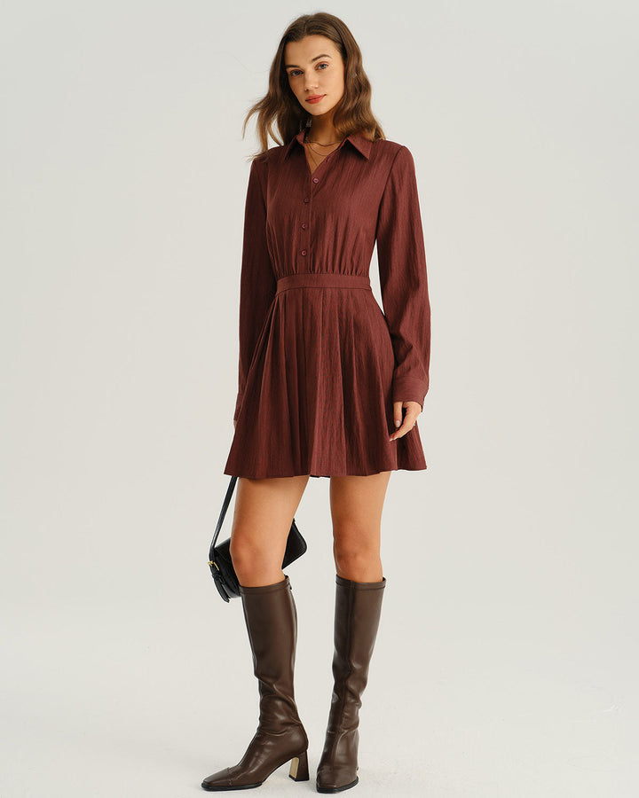 SALE | Brick Red A-Line Pleated Mini Dress