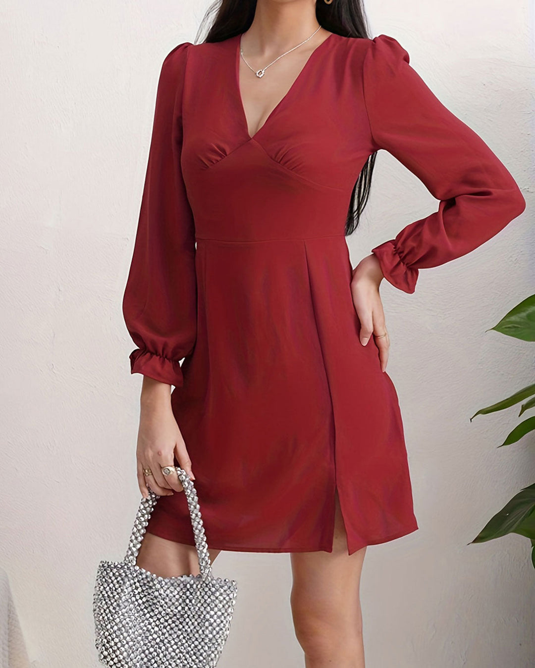 SALE | Red Poet Sleeve A-Line Mini Dress