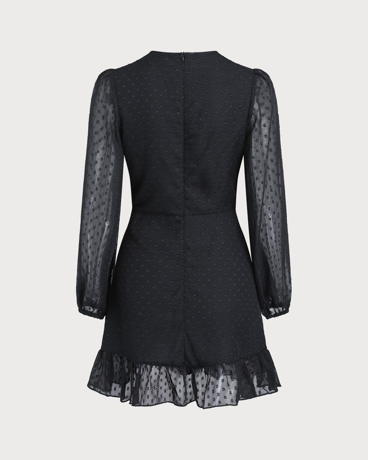 SALE | Black Polka Dot Sheer Sleeve Mini Dress