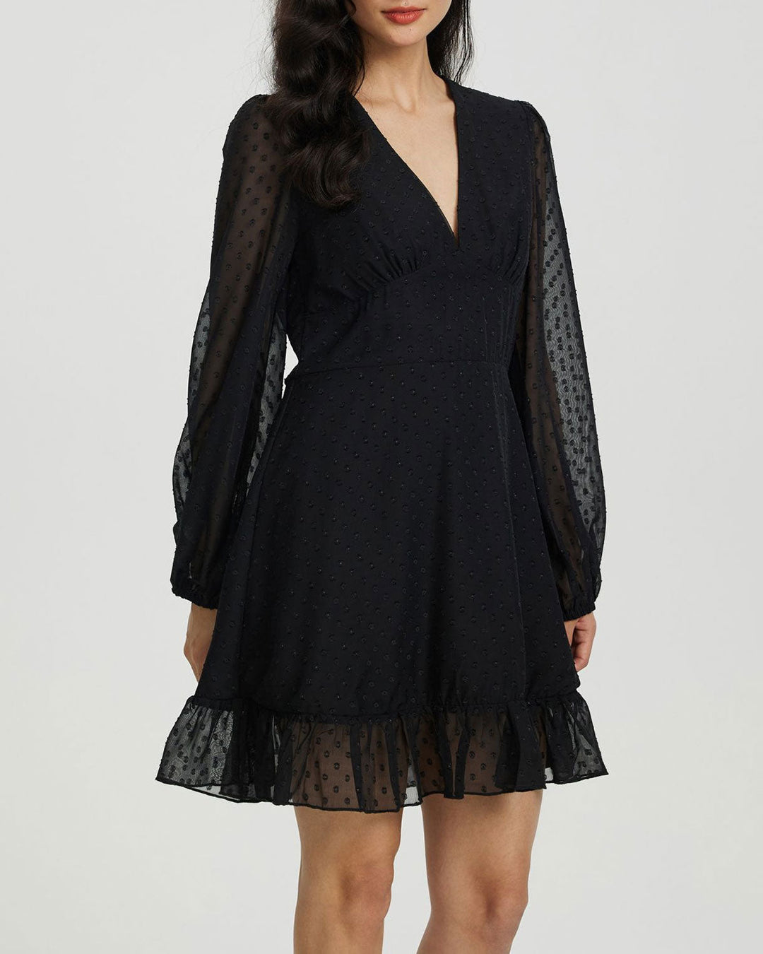 SALE | Black Polka Dot Sheer Sleeve Mini Dress