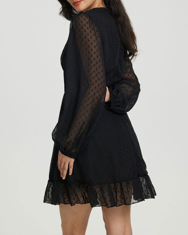 SALE | Black Polka Dot Sheer Sleeve Mini Dress