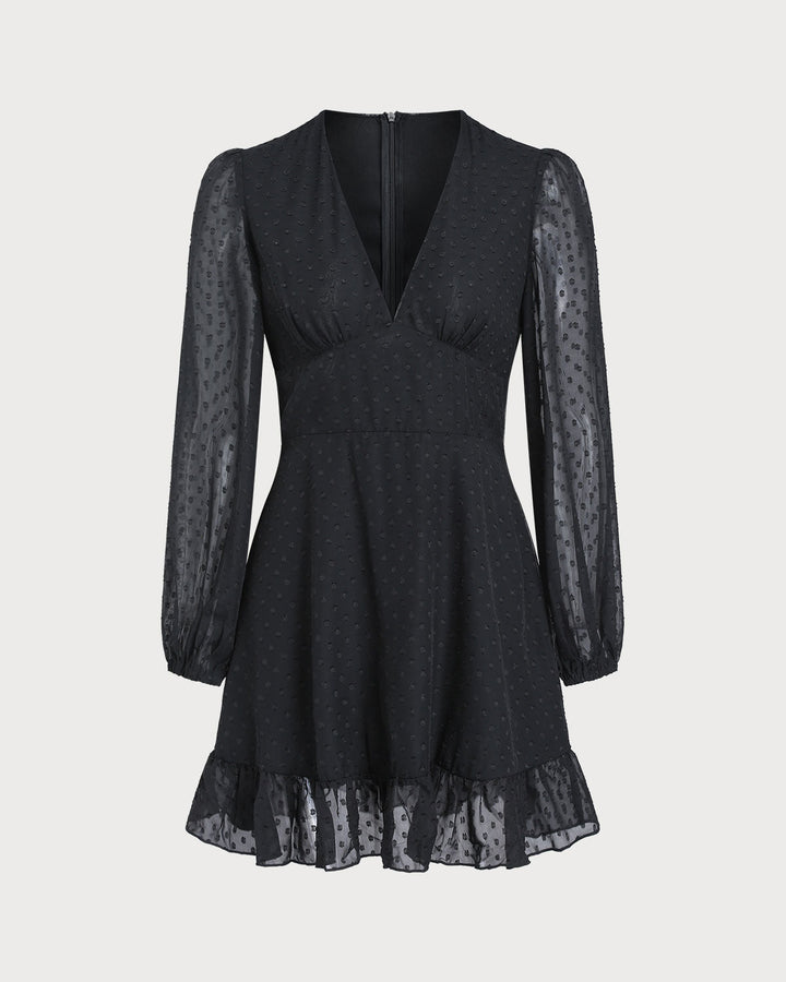SALE | Black Polka Dot Sheer Sleeve Mini Dress