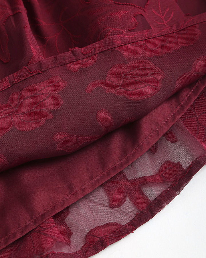 SALE | Red Jacquard Boat Neck A-Line Mini Dress