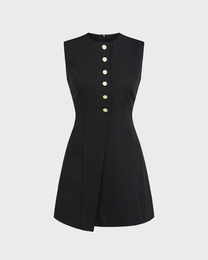 SALE | Black A-Line Button Mini Dress