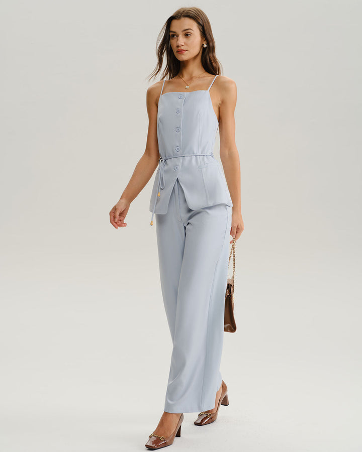 SALE | Blue Natural Waisted Straight Pants