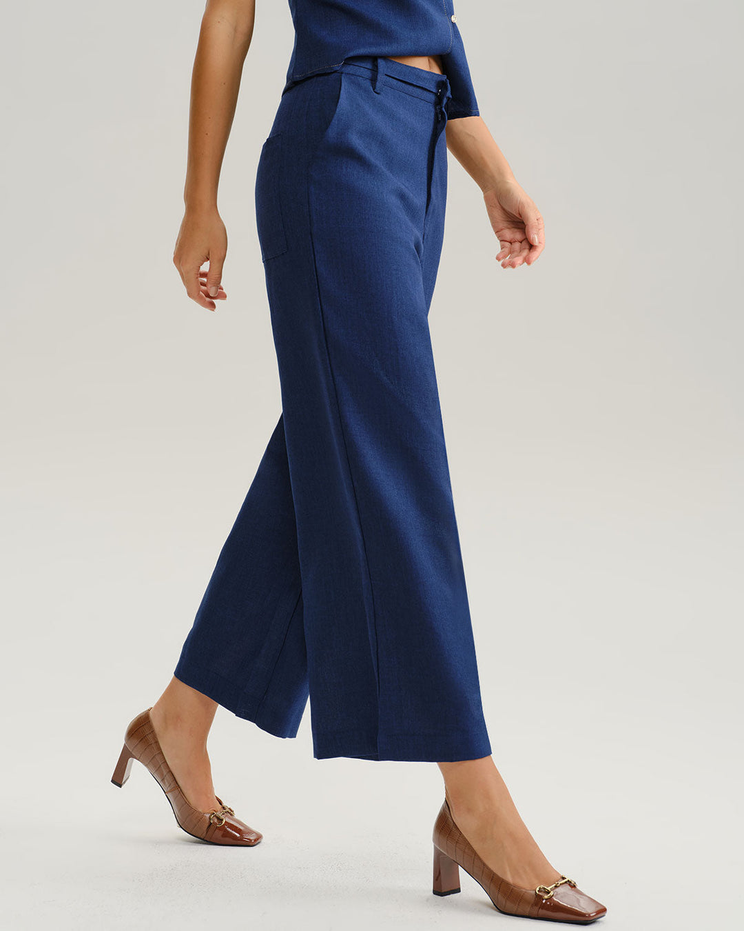SALE | Blue Natural Waisted Wide Leg Pants