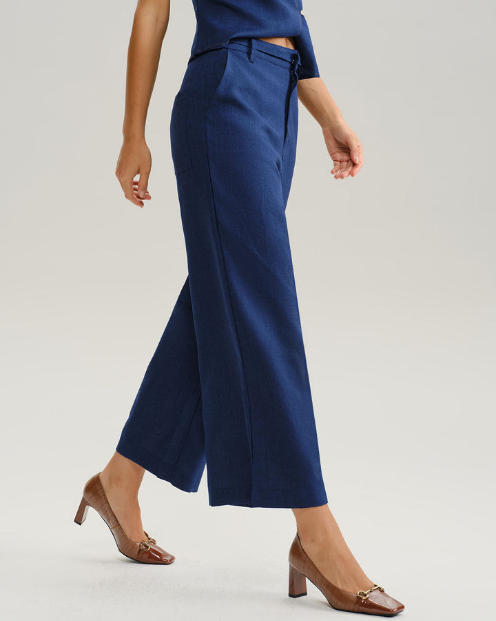 SALE | Blue Natural Waisted Wide Leg Pants
