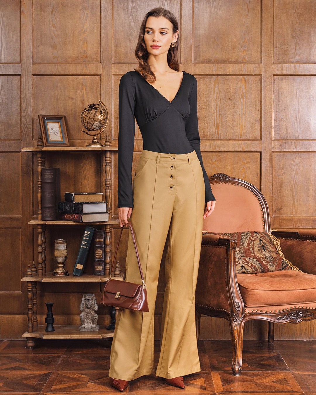 SALE | Khaki Natural Waisted Pocket Flared Pants