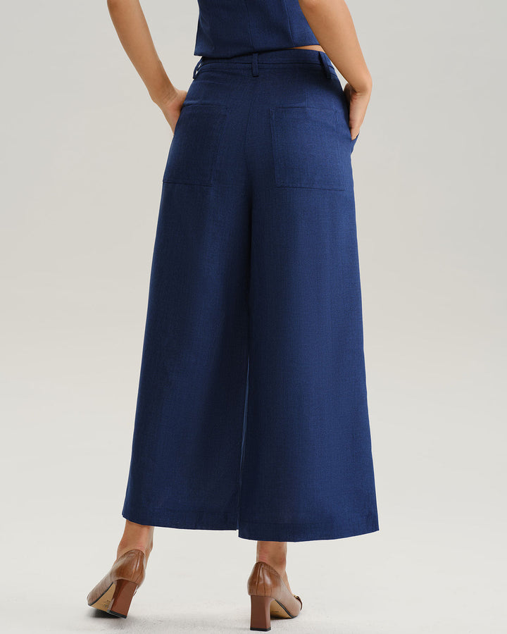 SALE | Blue Natural Waisted Wide Leg Pants