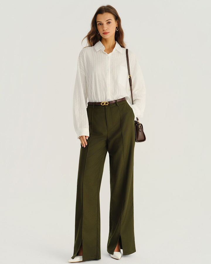 SALE | Green Natural Waisted Pocket Straight Pants