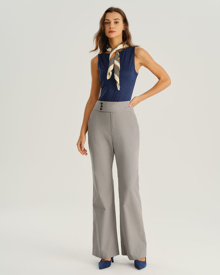 SALE | Grey High Waisted Pocket Flared Pants