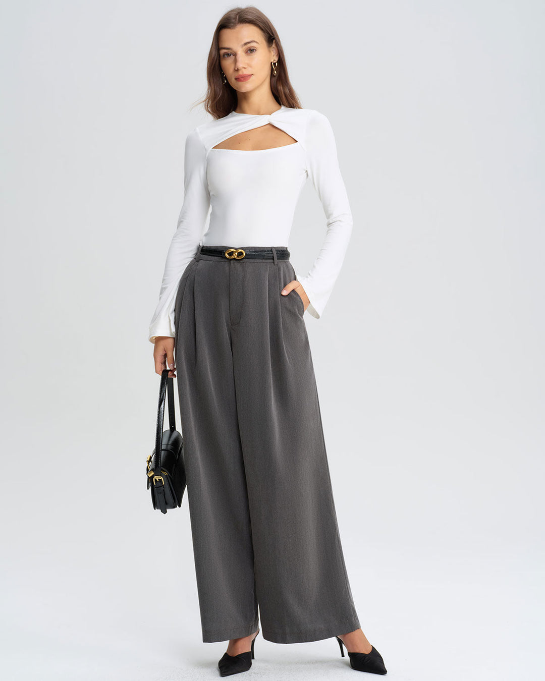 SALE | Grey Ruched Pocket Wide Leg Pants