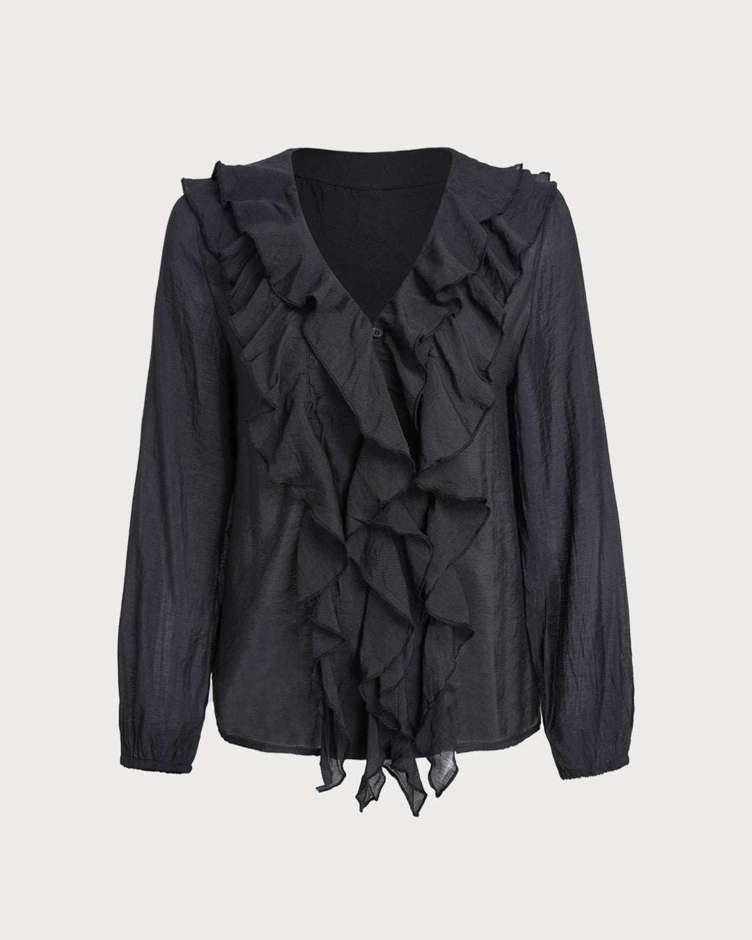 SALE | Black V Neck Ruffle Loose Shirt