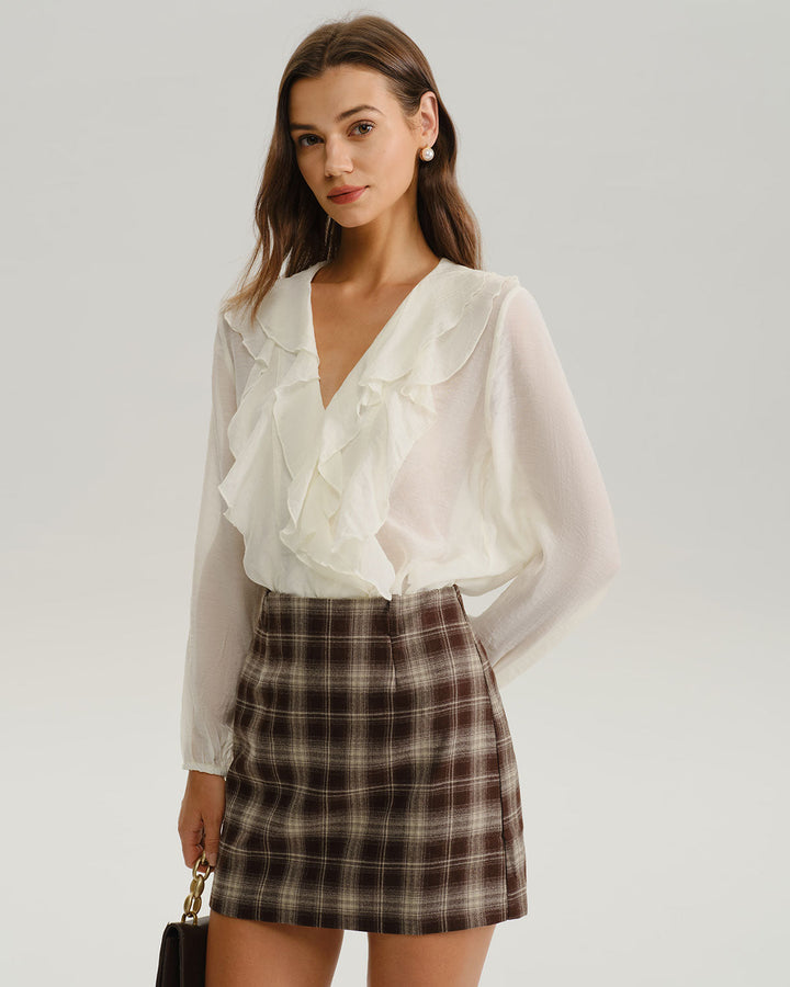 SALE | White V Neck Ruffle Loose Shirt