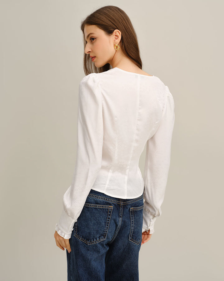 SALE | White Ruched V Neck Shirt