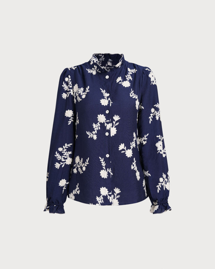 SALE | Navy Floral Poet Sleeve Shirt