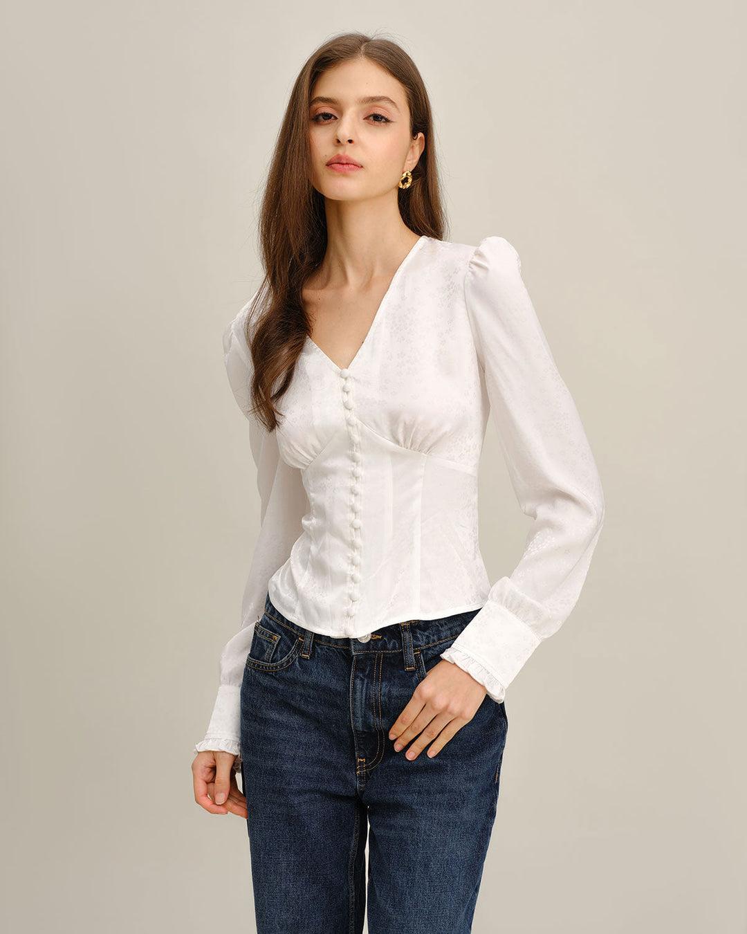 SALE | White Ruched V Neck Shirt