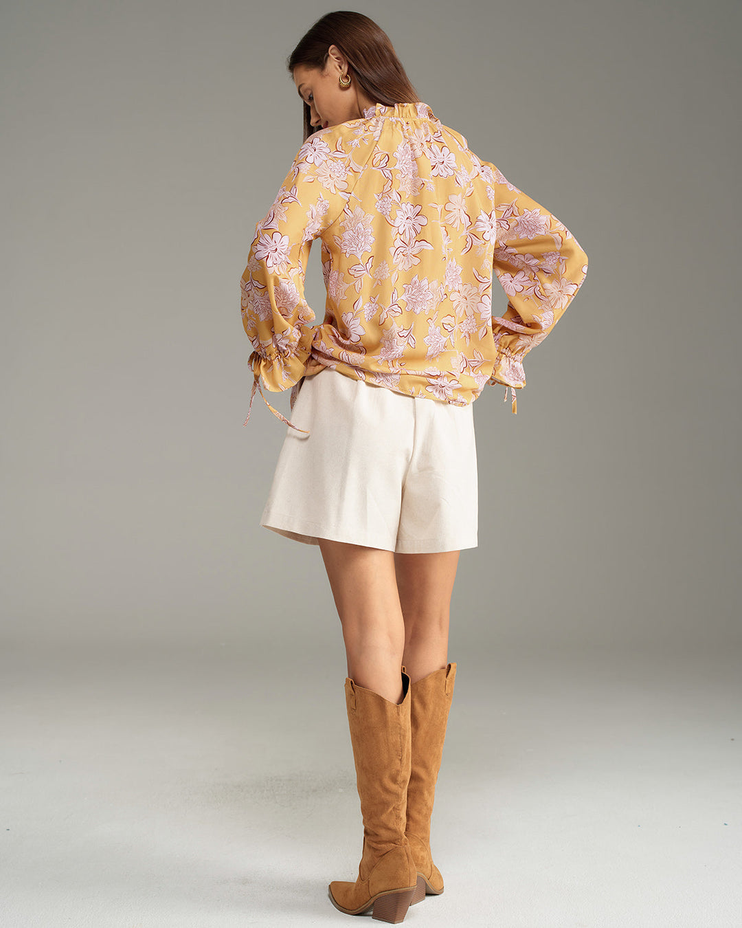 SALE | Yellow Floral Ruffle Bell Sleeve Shirt